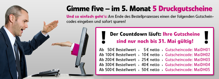 Aktion: Gimme five - 5 Druckgutscheine von den DRUCKHELDEN für S