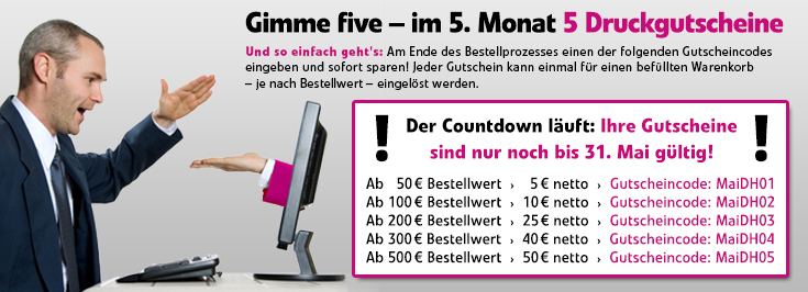Aktion: Gimme five - 5 Druckgutscheine von den DRUCKHELDEN für S